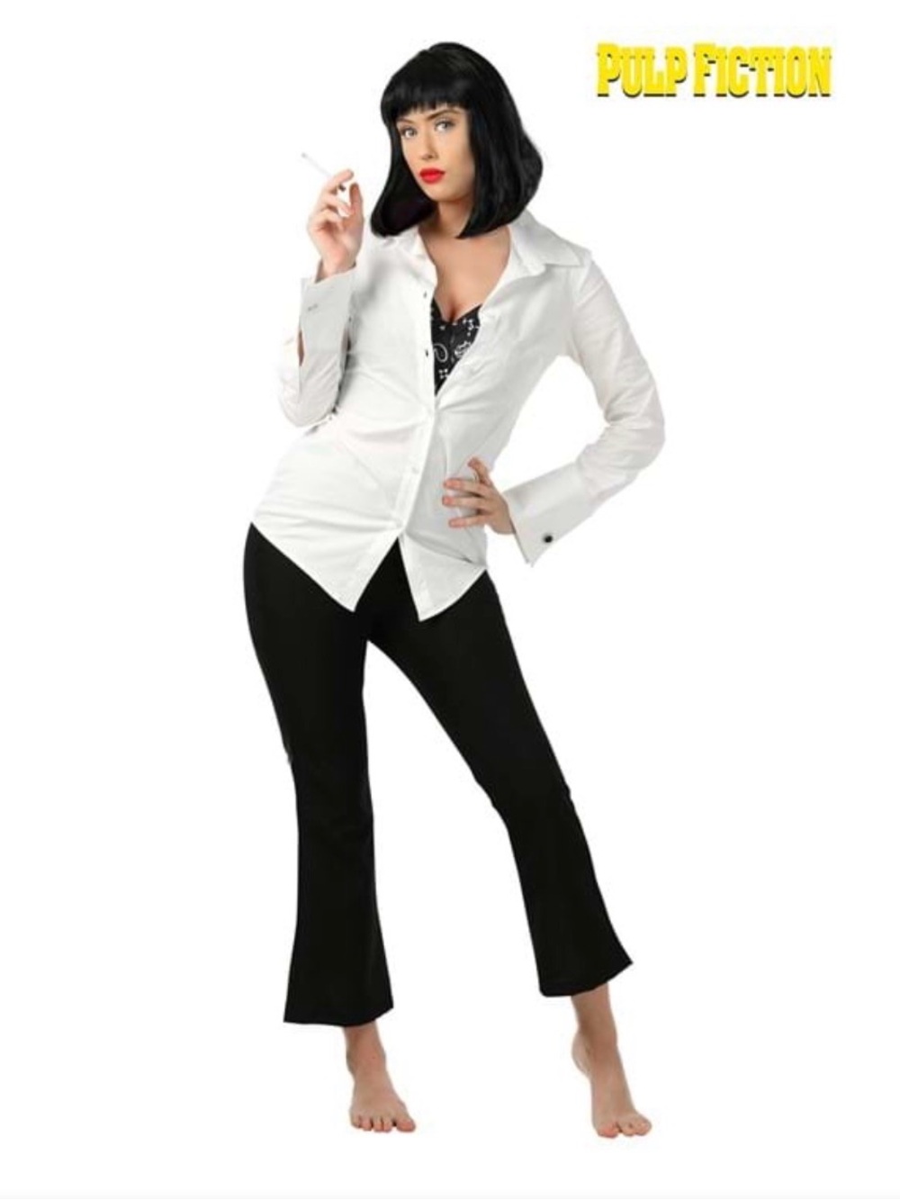 Black Women's Stretch Flare Pants top and bra - pulp wig included